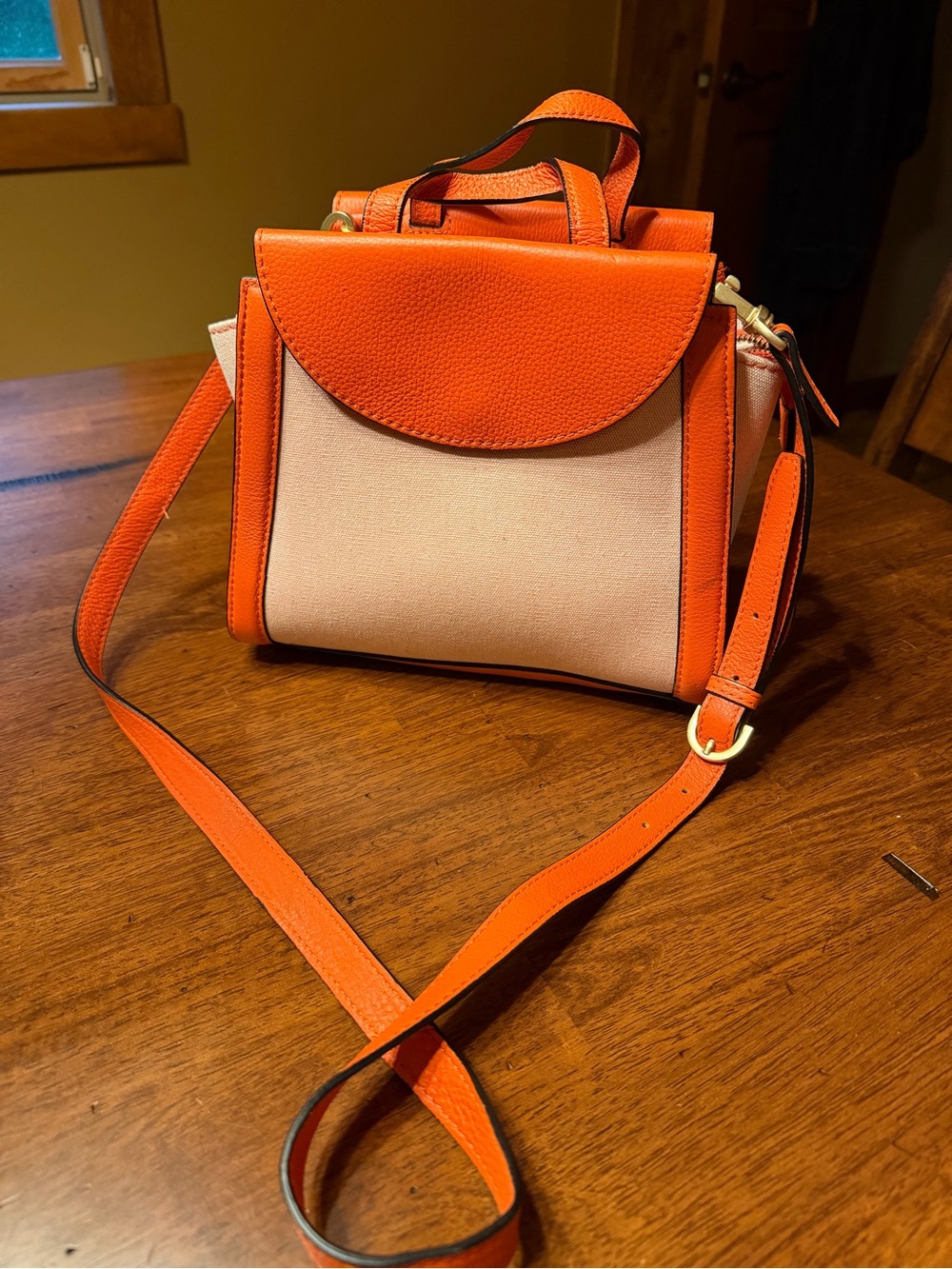 kate spade NWOT Orange Leather Cream Canvas Crossbody Satchel- 1 mark